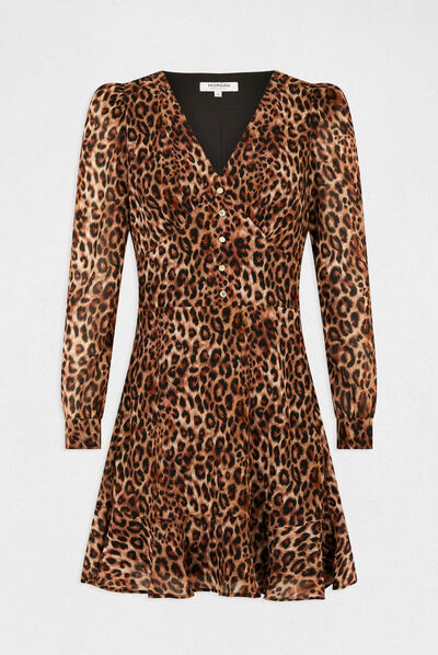 Waisted dress with leopard print multico ladies'