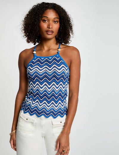 Printed knitted top electric blue women