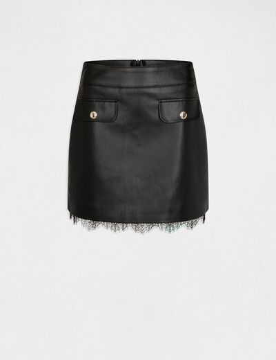 Straight faux leather skirt lace detail black ladies'