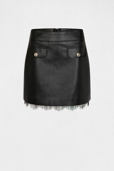 Straight faux leather skirt lace detail black ladies'