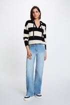 Striped sweater with hood navy blue women
