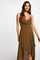 Midi dress with thin straps khaki green women