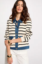 Striped cardigan lapel collar ivory women