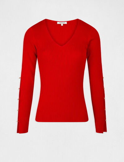 Jumper long sleeves slits and buttons red ladies'