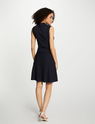 A-line knitted dress buttons navy ladies'