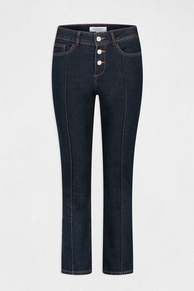 High-waisted straight jeans with buttons raw denim ladies'
