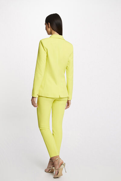 Cropped fitted city trousers with darts yellow ladies'