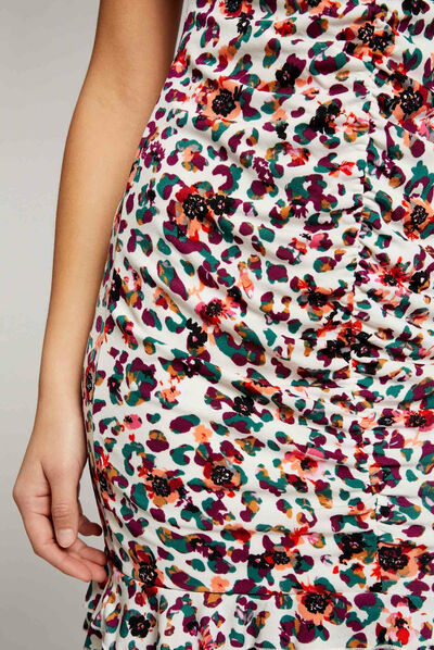 Shirred fitted dress floral print multico ladies'