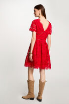 Robe courte patineuse brodée rouge femme