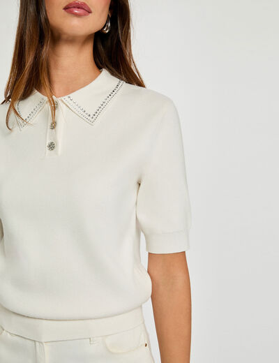 Fitted polo neck sweater ecru women