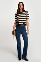 Pull manches courtes rayé blanc femme