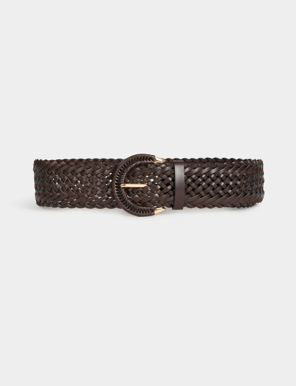Wide braided belt dark brown women