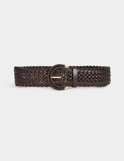 Wide braided belt dark brown women