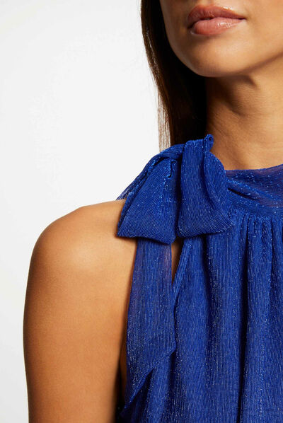 Vest top halter neck with bow blue ladies'