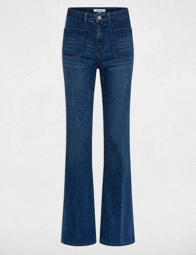 High-waisted flare jeans raw denim ladies'