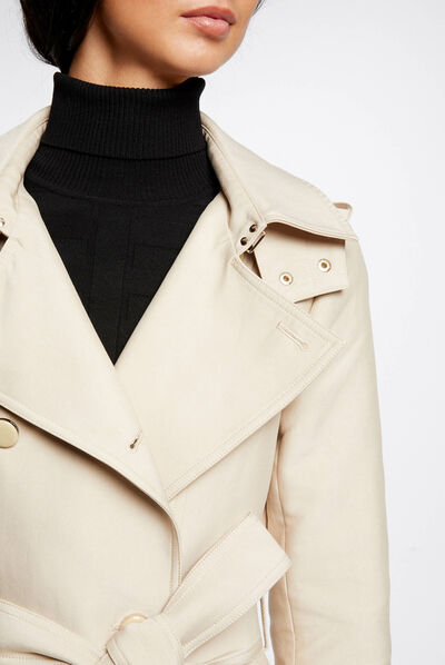 Waisted belted trenchcoat with hood beige ladies'