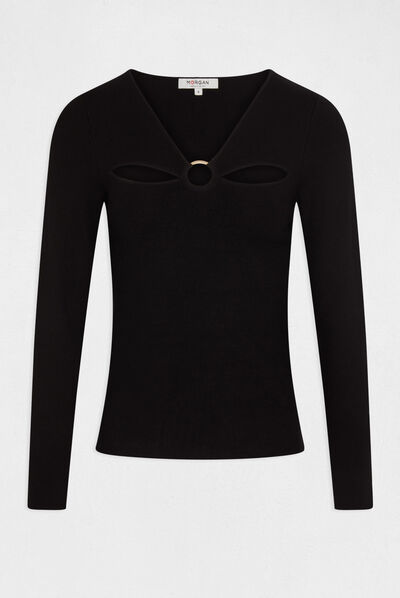 Long-sleeved jumper with openings black ladies'