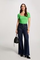 Short-sleeved ribbed t-shirt green women