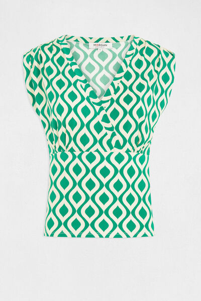 T-shirt geometric print green ladies'