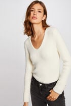 Long-sleeved jumper with fluffy knit ivory women