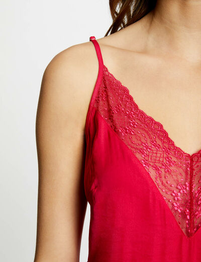 Lace top thin straps raspberry ladies'