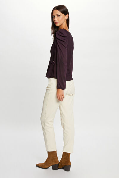 Long-sleeved t-shirt with buckle dark purple ladies'