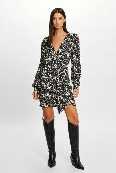 Draped fitted dress abstract print multico ladies'