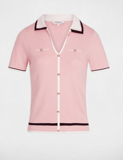 Jumper polo collar and short sleeves powdered pink women