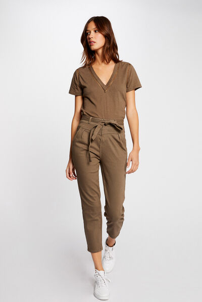 High-waisted belted cropped slim jeans  ladies'