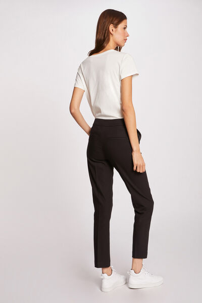 Straight cropped trousers with darts black ladies'