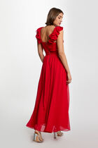 Robe longue droite fluide rouge femme