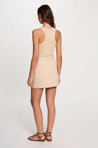 Belted fitted mini dress beige women
