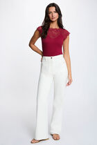 Lace t-shirt with round neck bordeaux women