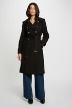 Trench long ceinturé noir femme