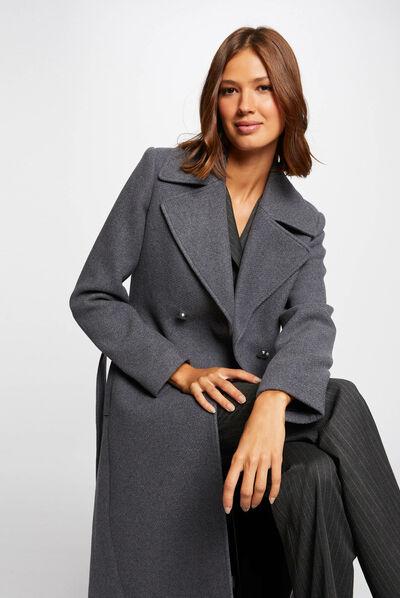 Straight belted coat mid-grey ladies'