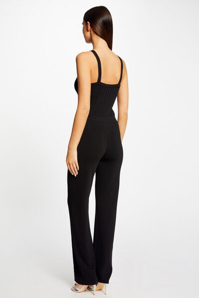 Knitted waisted jumpsuit black ladies'