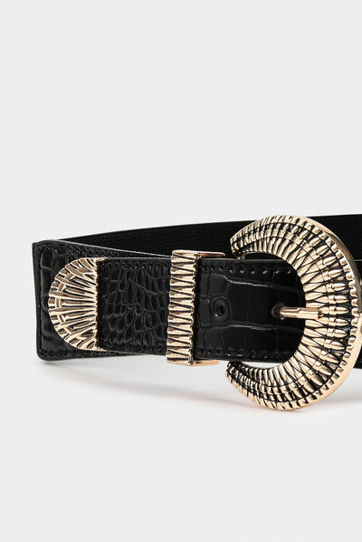Elasticised belt with buckle black ladies'