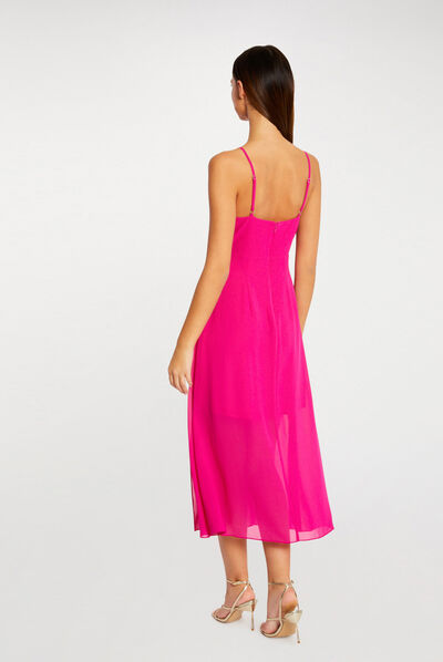 Midi A-line dress straps with chains dark pink ladies'