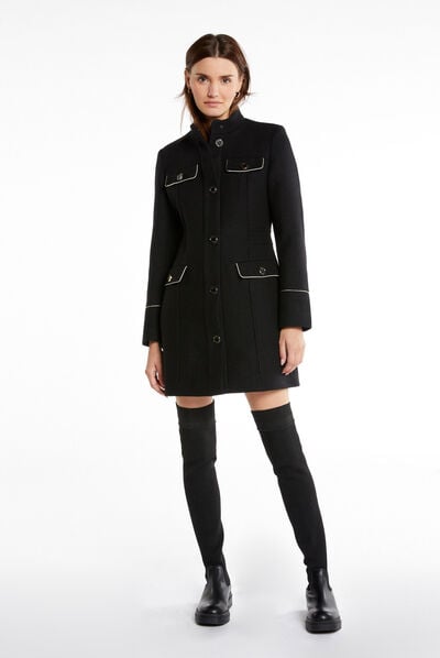 Straight coat with flap pockets black ladies'