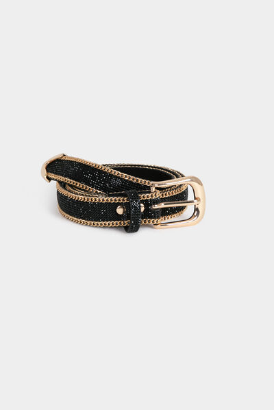 Ceinture avec détails chaînes et strass black ladies'