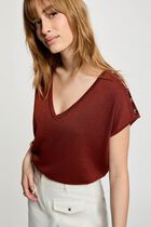 Oversized V-neck sweater cognac brown women