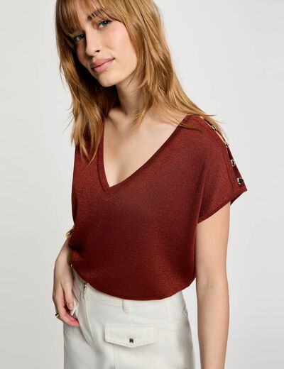 Oversized V-neck sweater cognac brown women