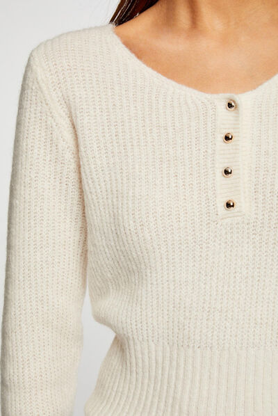 Long-sleeved jumper with buttons ivory ladies'