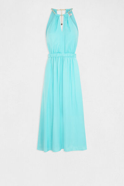 Midi A-line dress with halter neck light blue ladies'