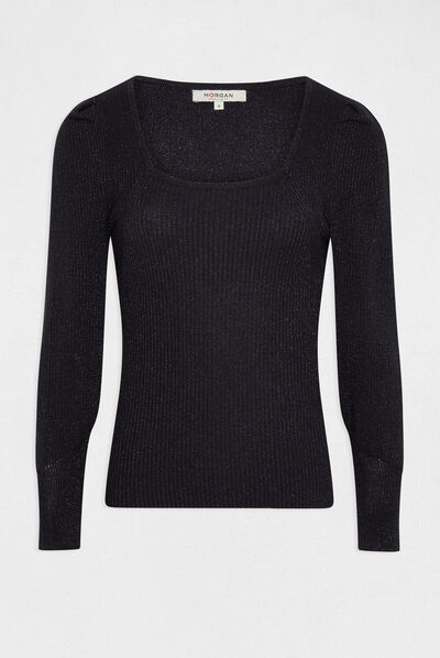 Long-sleeved jumper square neck navy ladies'
