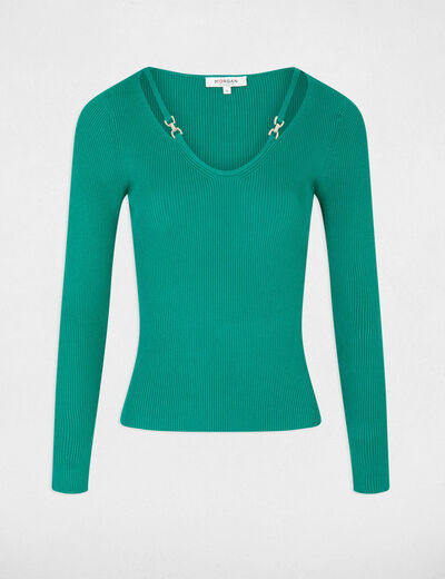 Long-sleeved jumper with buckles mid-green ladies'