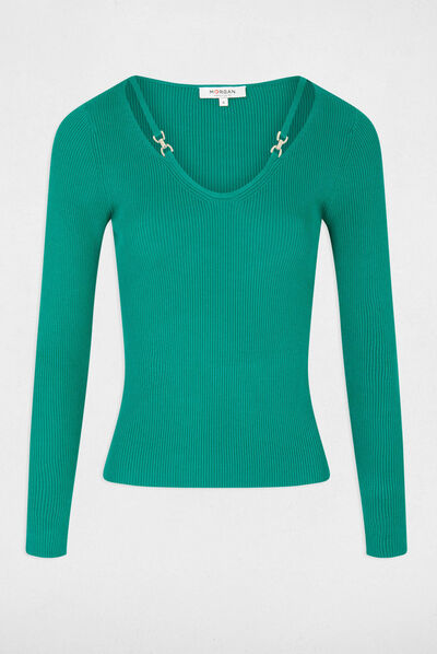 Long-sleeved jumper with buckles mid-green ladies'