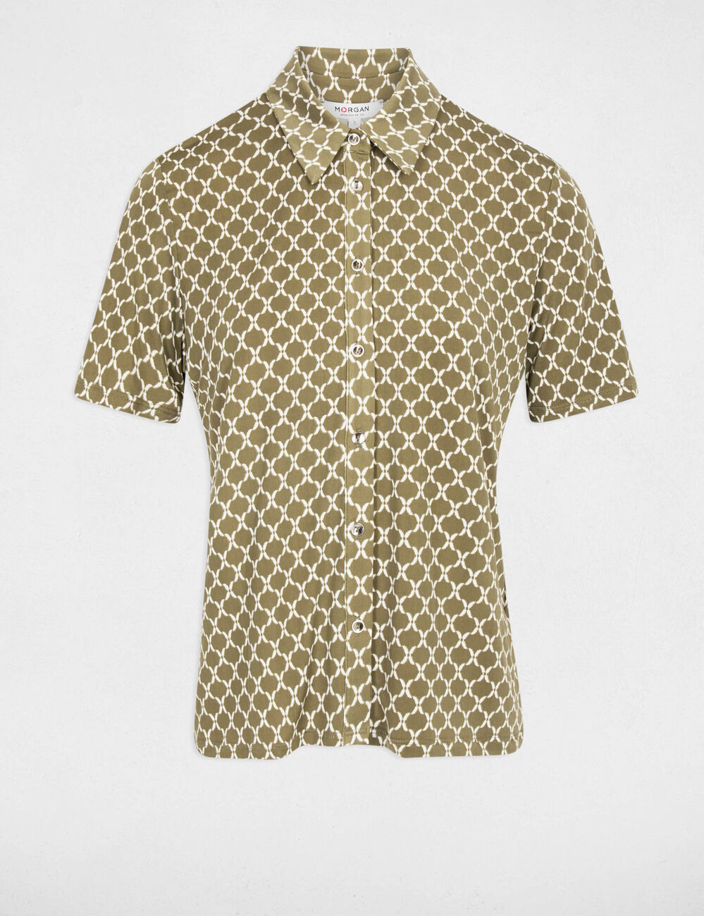 Printed shirt with notched collar khaki green women