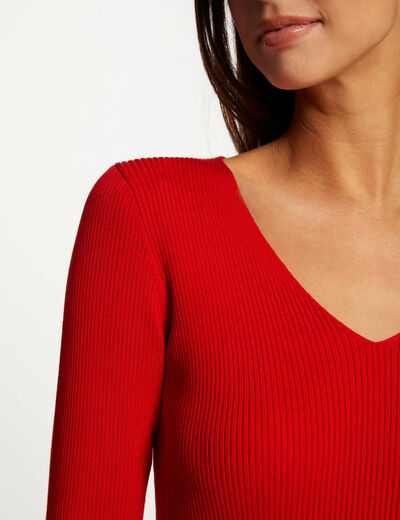 Jumper long sleeves slits and buttons red ladies'