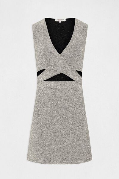 Fitted dress with openings silver ladies'